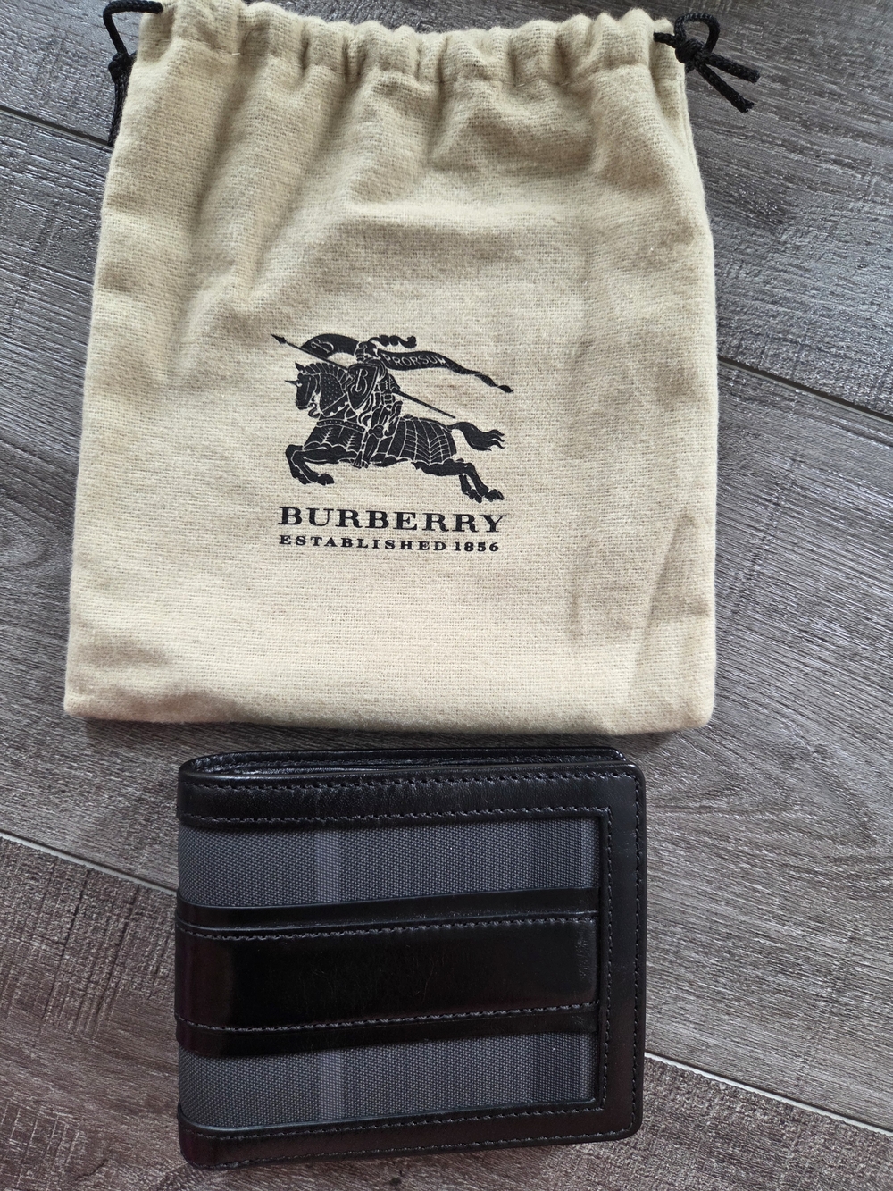Burberry Black/Gray Signature Leather & Canvas Bi-Fold Wallet